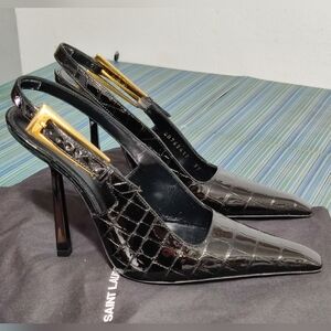 Saint Laurent Size 7 (EU 37) Lee Embossed Cocco Louisana Slingback Pump